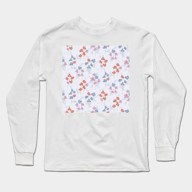 Purple, blue and orange flowers over purple background Long Sleeve T-Shirt by marufemia